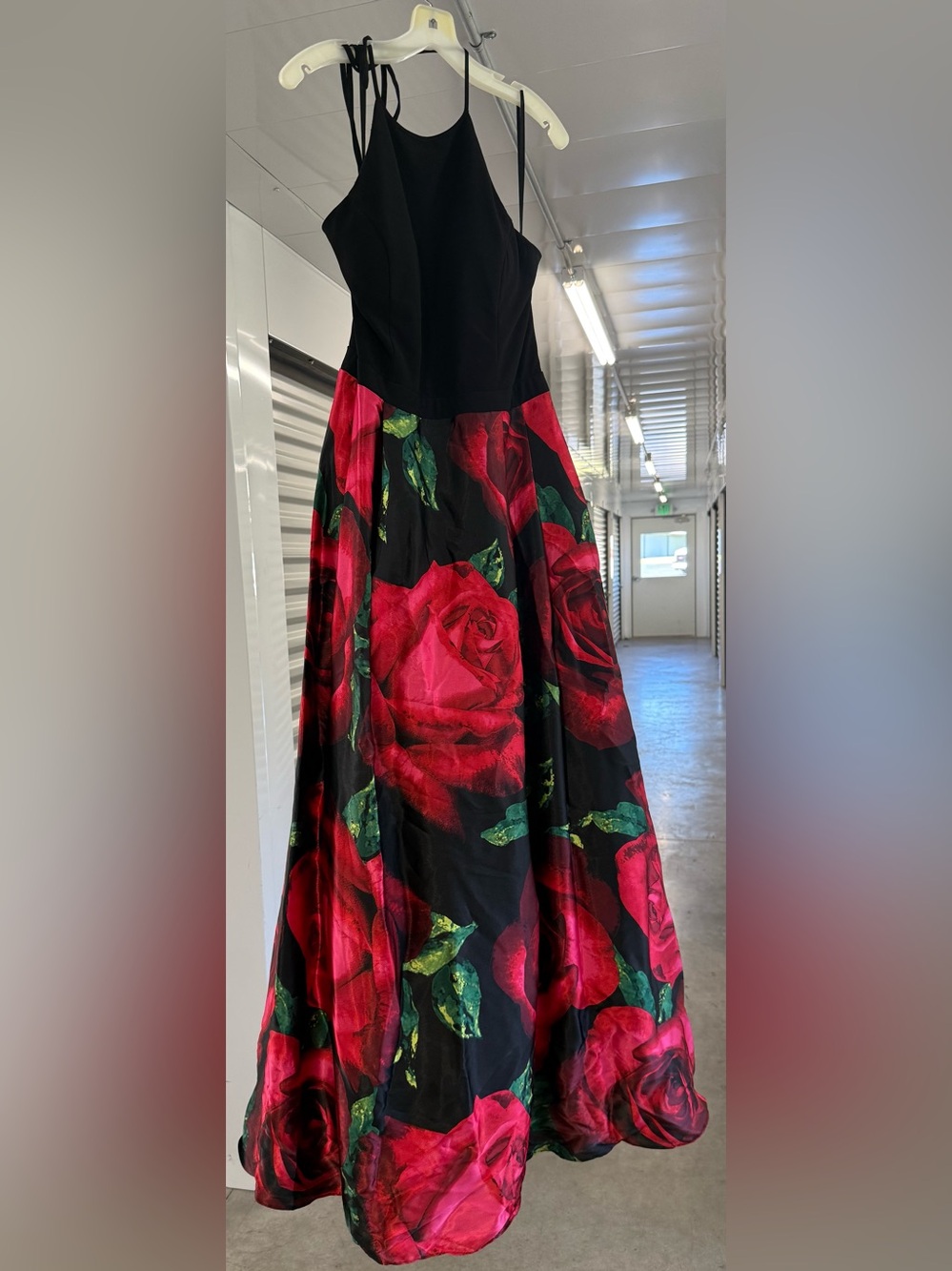 Blondie Nites Black Maxi Skirt with Red Rose Print